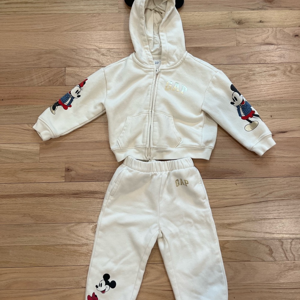 Baby GAP Cream Disney Minnie & Mickey Mouse Joggers Set size 2T